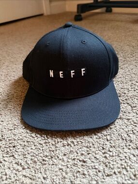 Neff Black Flat-Brim Snapback Hat with White Logo